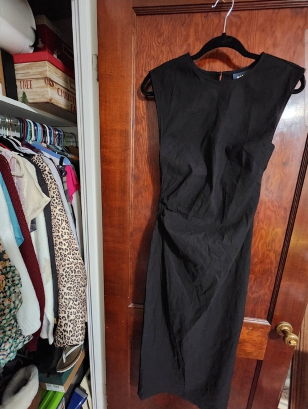 Maeve by Anthropologie Black Ruched Sleeveless Midi Dress XS NWOT